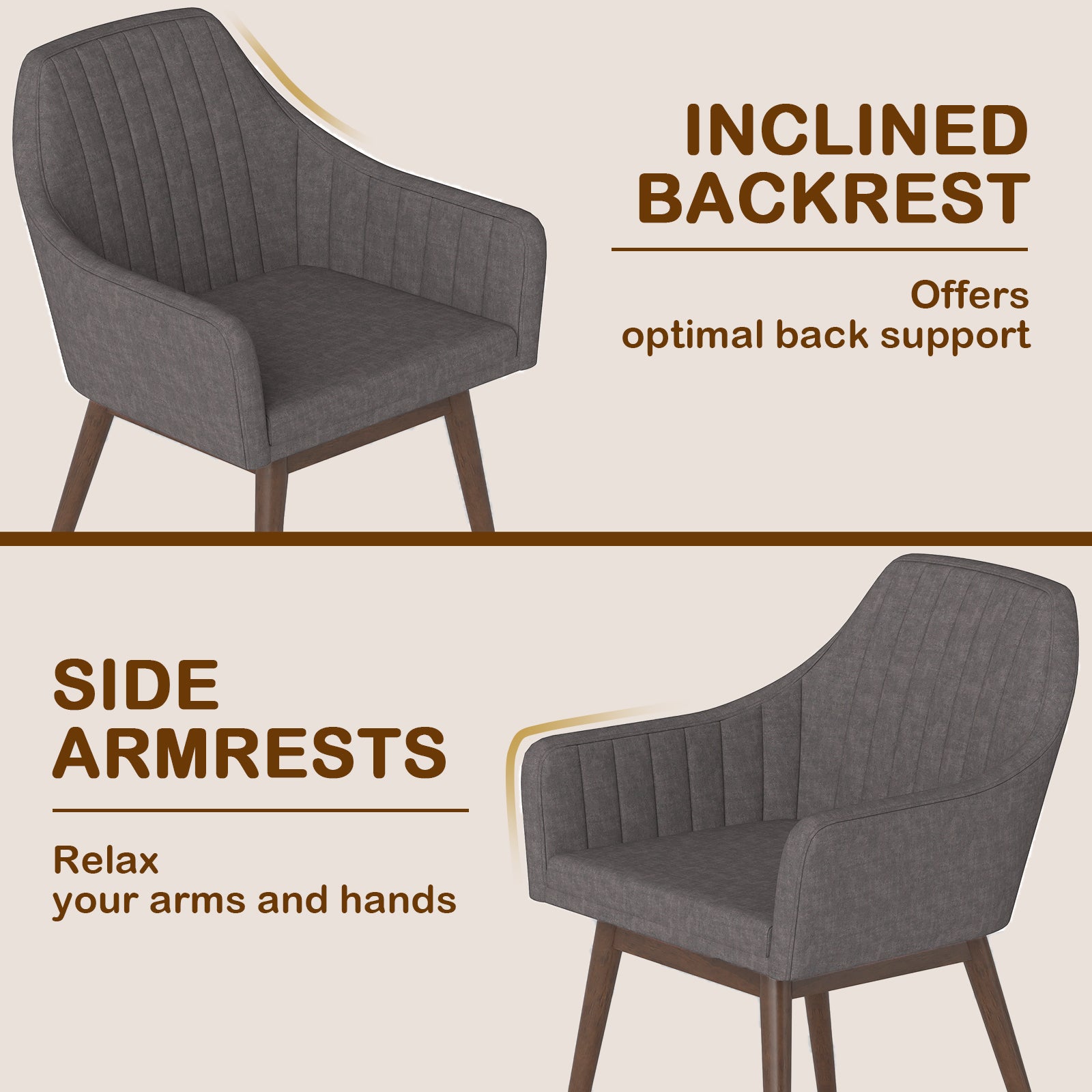 Upholstered Dining Chairs Set of 2, Comfy Padded Backrest and Seat, Gray Dining Chairs at Gallery Canada
