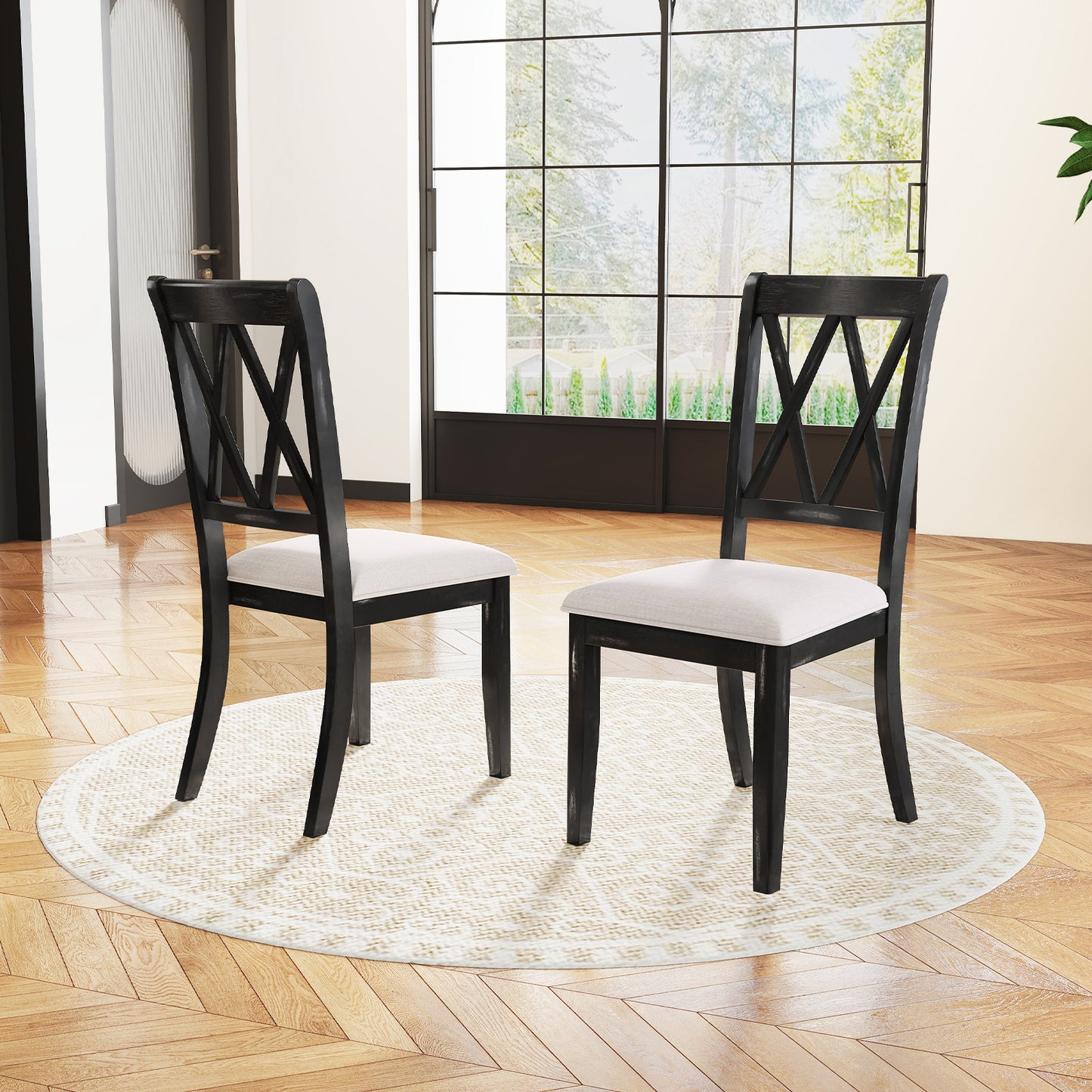 Dining Chairs Set Of 2, Kitchen Side Chairs, Curved Cross Back, Beige Dining Chairs at Gallery Canada