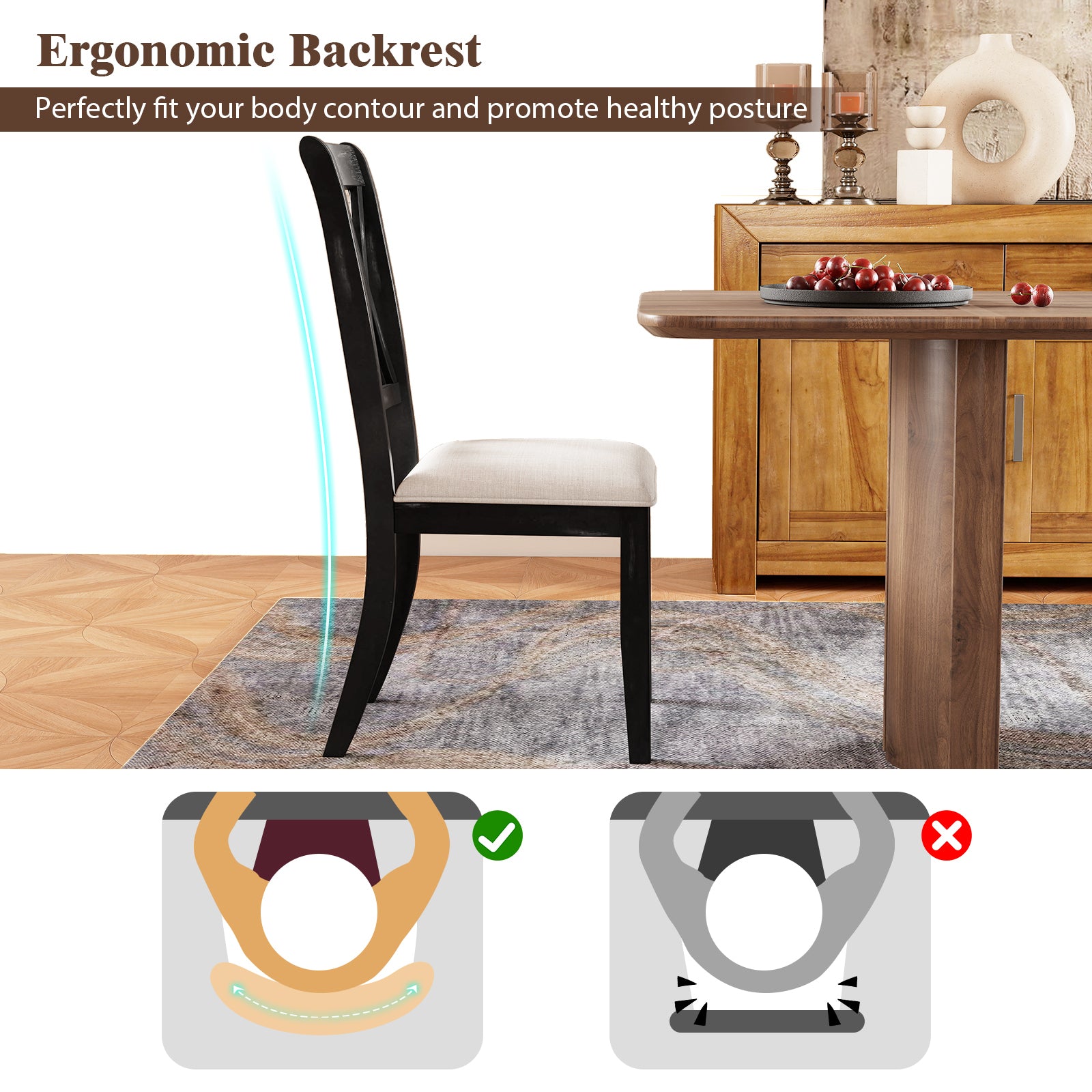 Dining Chairs Set Of 2, Kitchen Side Chairs, Curved Cross Back, Beige Dining Chairs at Gallery Canada