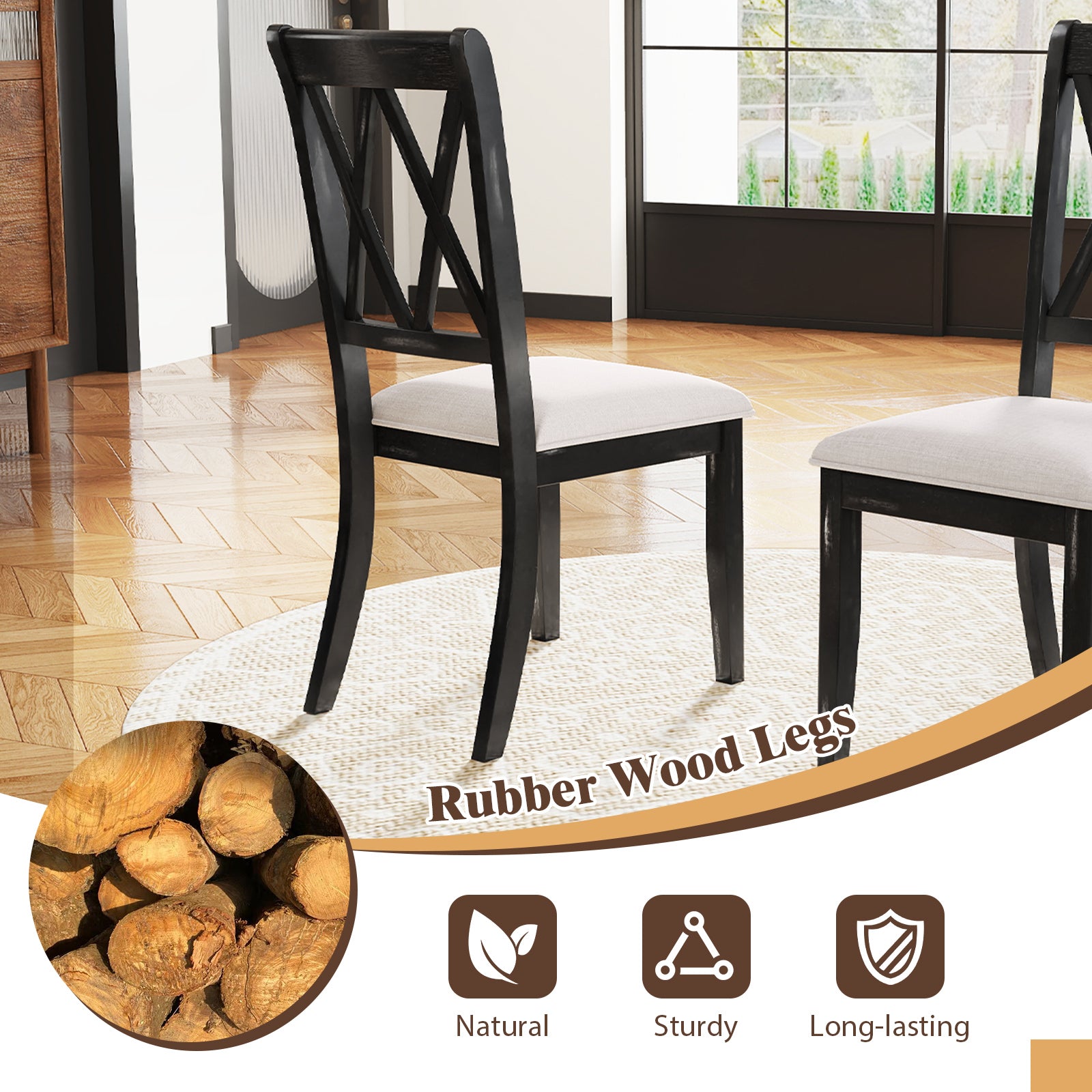 Dining Chairs Set Of 2, Kitchen Side Chairs, Curved Cross Back, Beige Dining Chairs at Gallery Canada