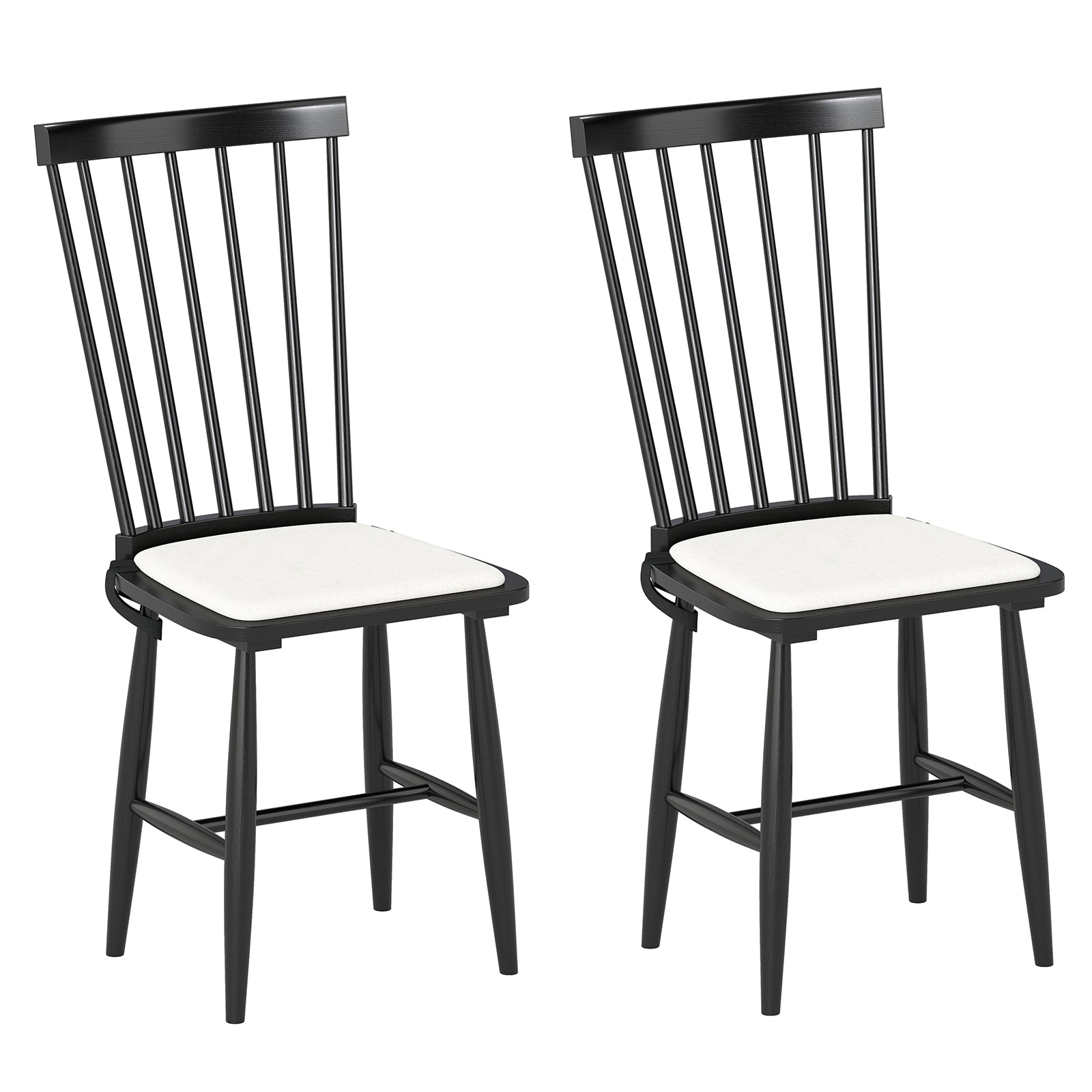 Farmhouse Solid Rubber Wood Windsor Chairs, Set of 2, Black Dining Chairs at Gallery Canada