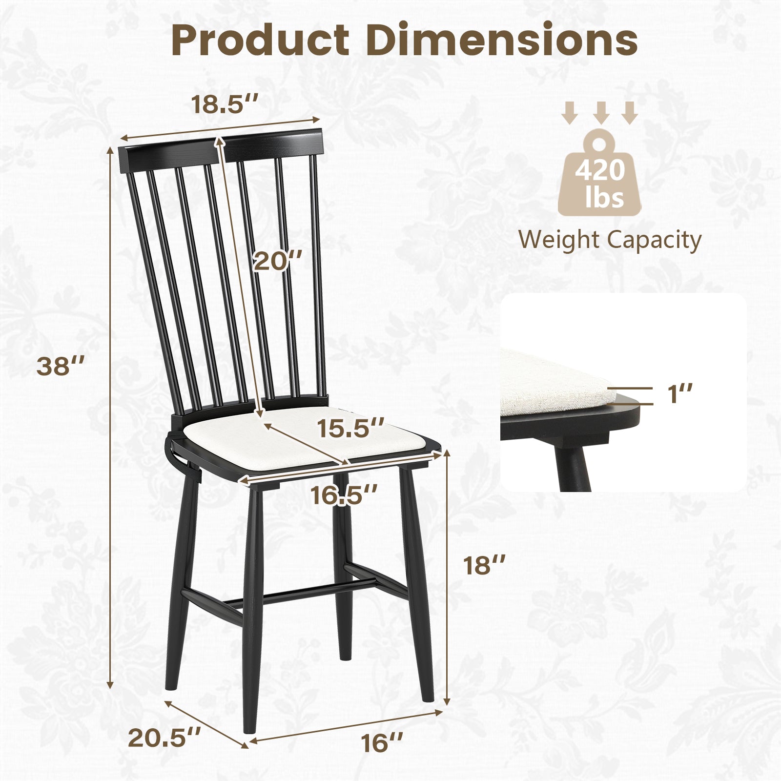 Farmhouse Solid Rubber Wood Windsor Chairs, Set of 2, Black Dining Chairs at Gallery Canada