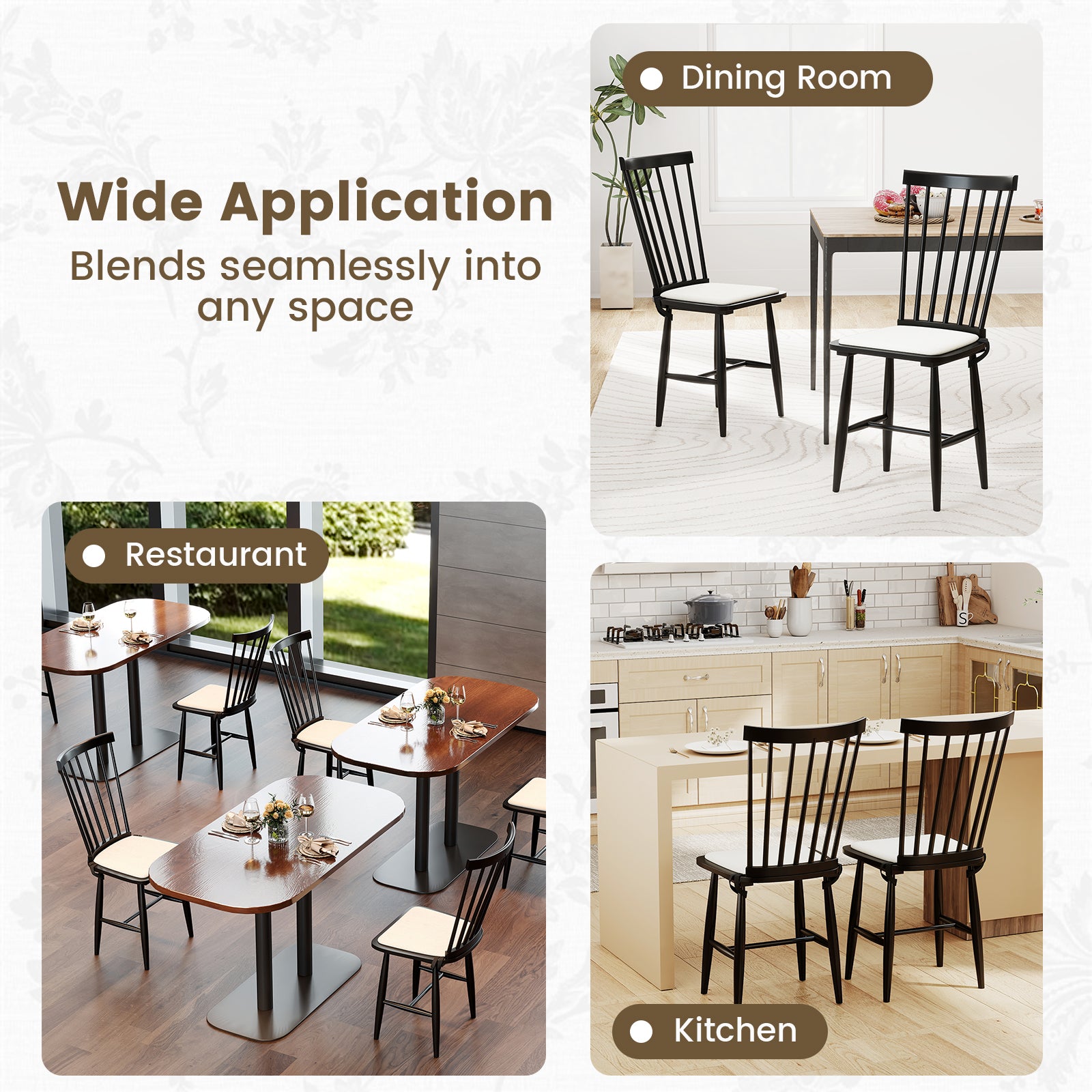 Farmhouse Solid Rubber Wood Windsor Chairs, Set of 2, Black Dining Chairs at Gallery Canada