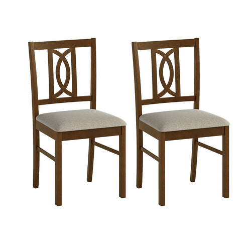 Dining Chairs Set of 2, Rubber Wood, Hollowed Backrest, Walnut
