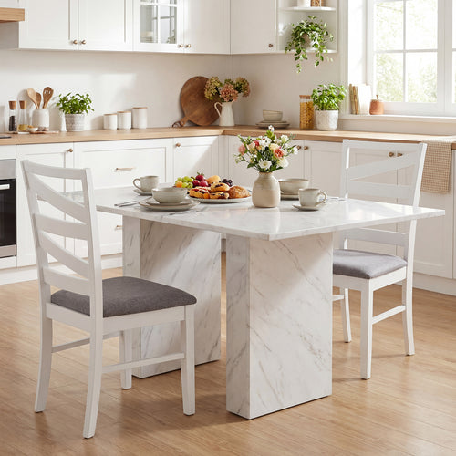 Dining Chairs Set of 2, Rubber Wood Frames, White
