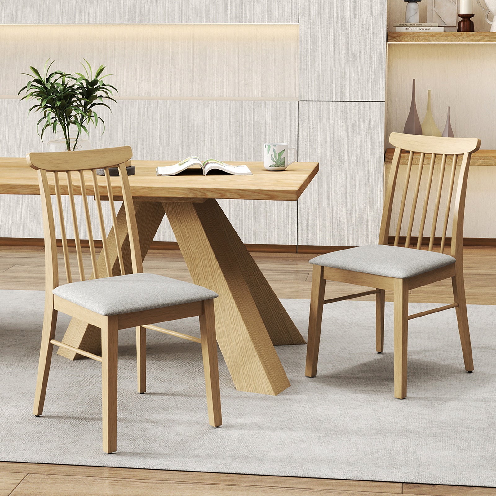 Fabric Upholstered Dining Chairs, Set of 2, Rubber Wood Frame, Natural Dining Chairs at Gallery Canada