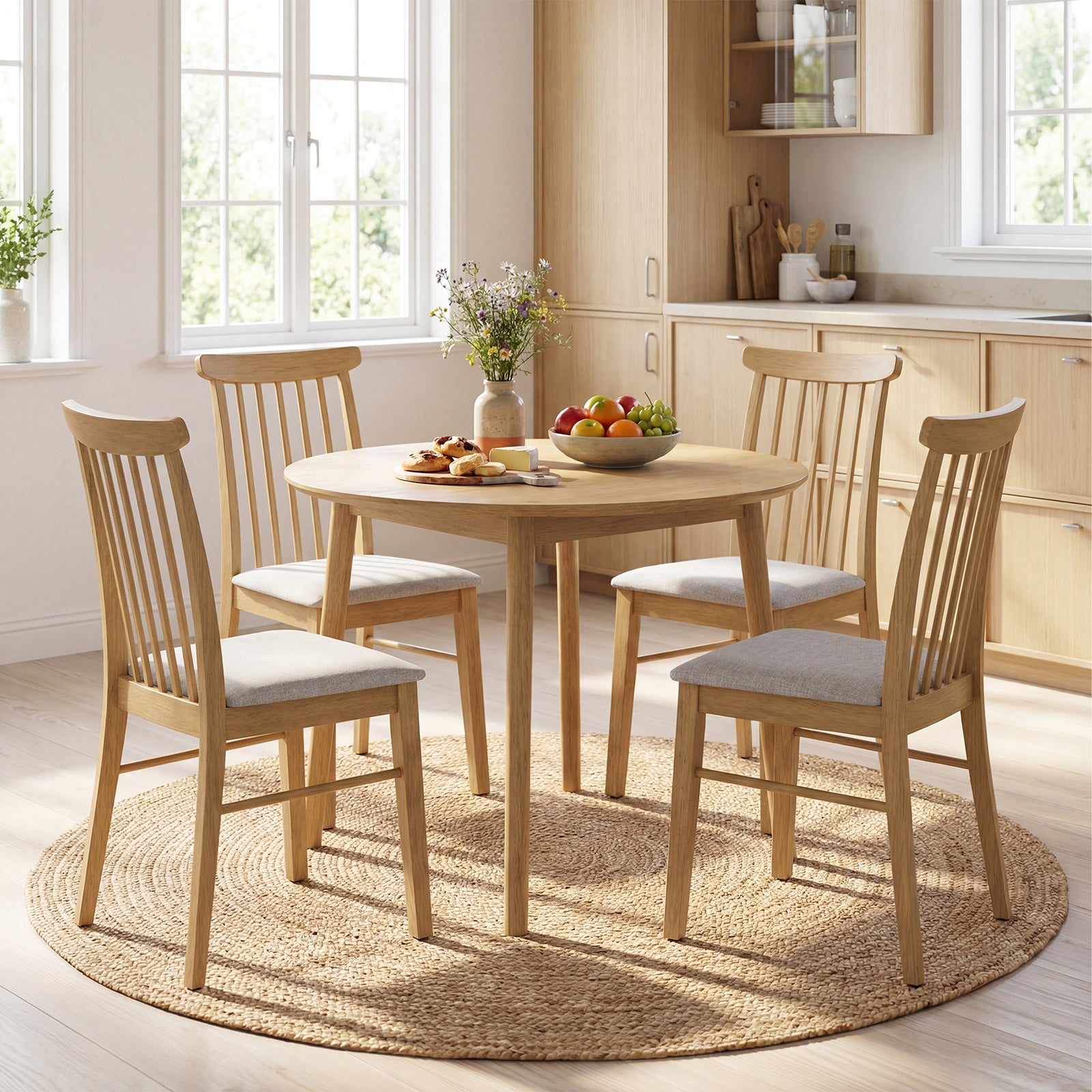 Fabric Upholstered Dining Chairs, Set of 4, Rubber Wood Frame, Natural Dining Chairs at Gallery Canada