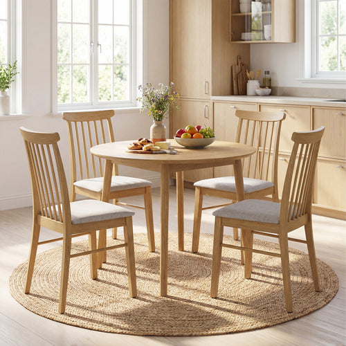 Fabric Upholstered Dining Chairs, Set of 4, Rubber Wood Frame, Natural