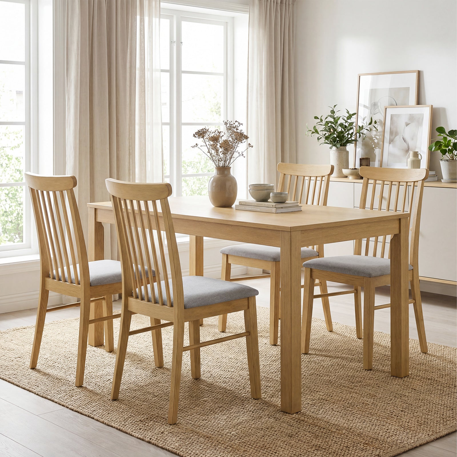 Fabric Upholstered Dining Chairs, Set of 4, Rubber Wood Frame, Natural Dining Chairs at Gallery Canada