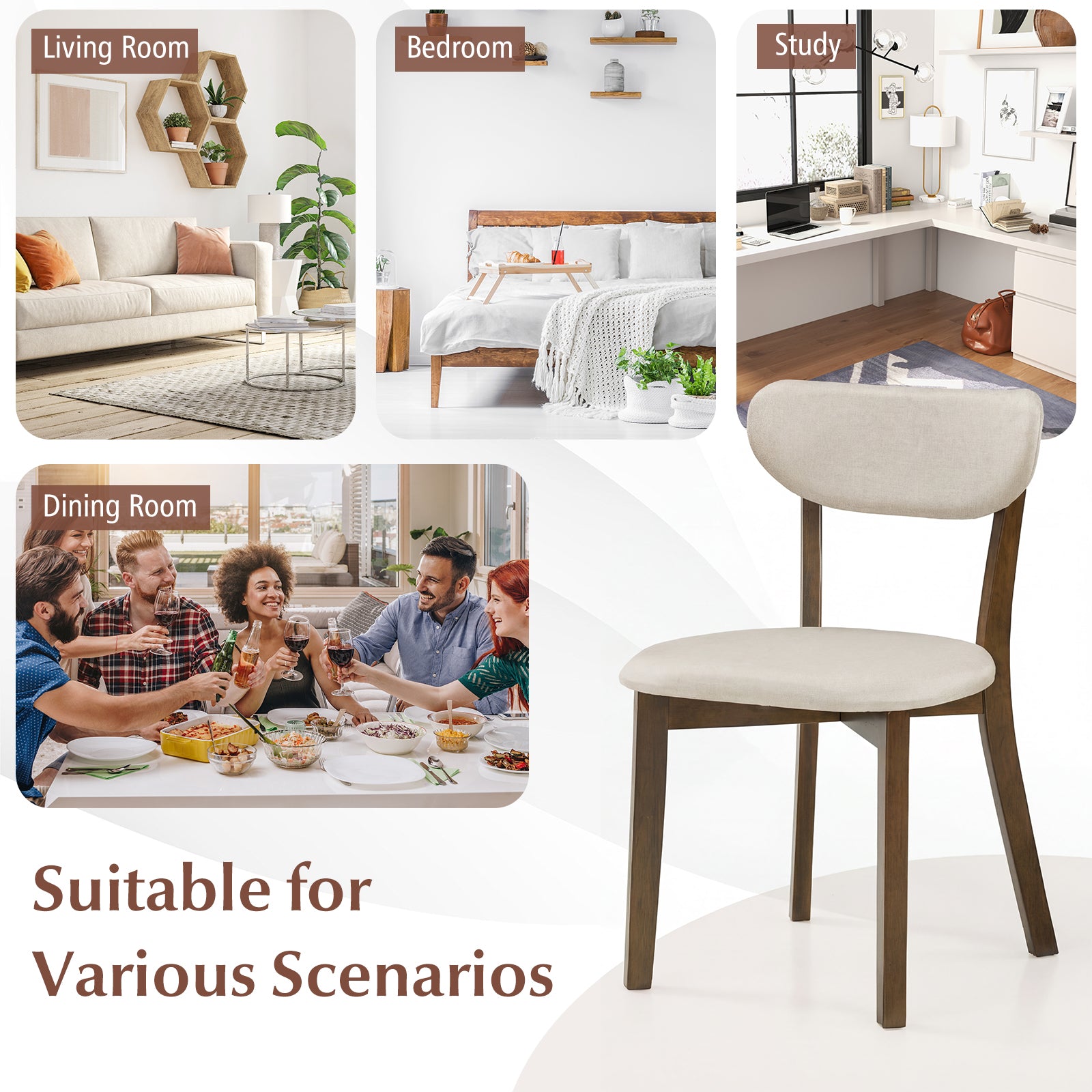 Dining Chairs Set of 4, Solid Rubber Wood Frame, White Dining Chairs at Gallery Canada
