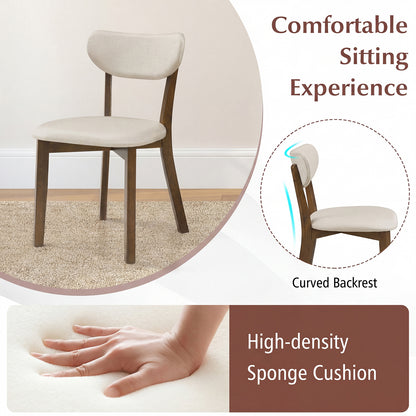 Upholstered Mid-Back Dining Chairs, Set of 2, Solid Rubber Wood Frame, White Dining Chairs at Gallery Canada