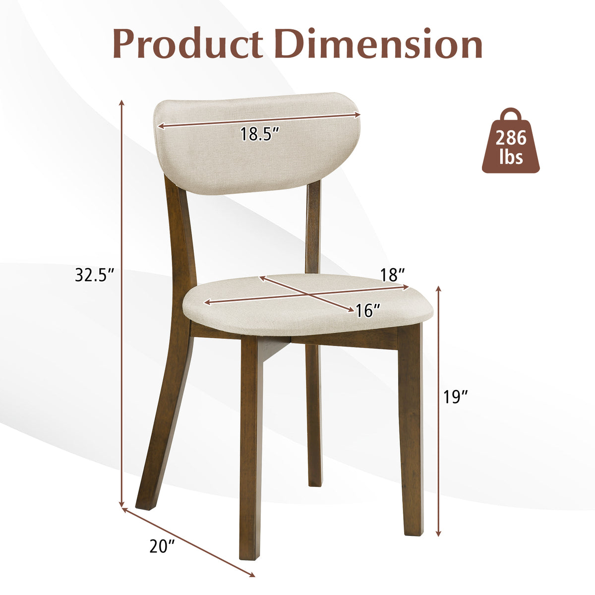 Upholstered Mid-Back Dining Chairs, Set of 2, Solid Rubber Wood Frame, White Dining Chairs at Gallery Canada
