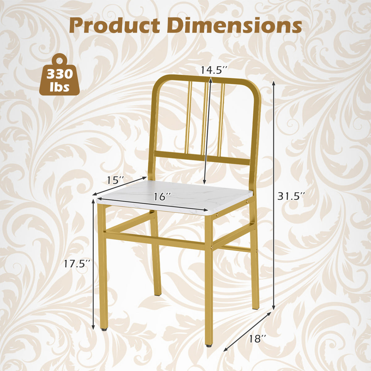 Set of 4 Dining Chairs, Slatted Backrest, Metal Frame, Wooden Seat, White Dining Chairs at Gallery Canada