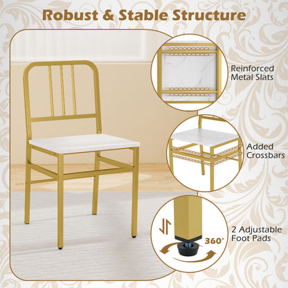 Set of 4 Dining Chairs, Slatted Backrest, Metal Frame, Wooden Seat, White Dining Chairs at Gallery Canada