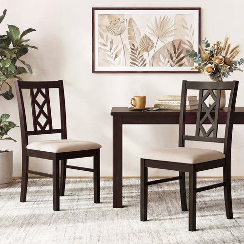 2-Piece Rubber Wood Dining Chairs, Hollowed Backrest, Walnut