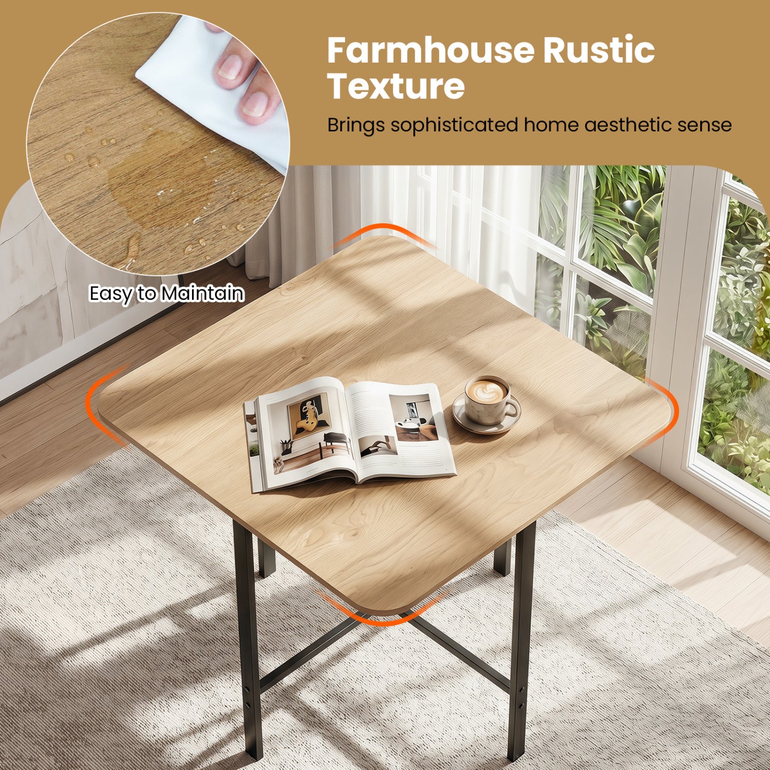 Dining Table Set with 4 Upholstered Stools and Metal Frame, Natural & Black Dining Room Sets at Gallery Canada