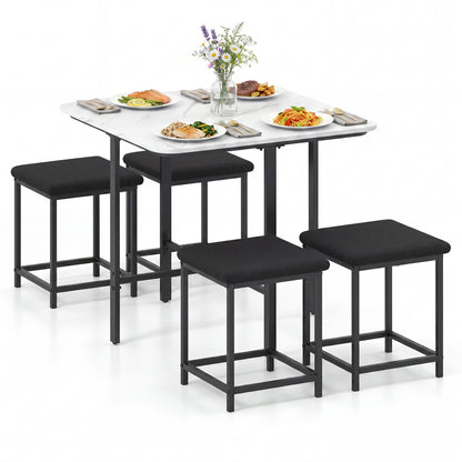 Dining Table Set with 4 Upholstered Stools and Metal Frame, White Dining Room Sets at Gallery Canada