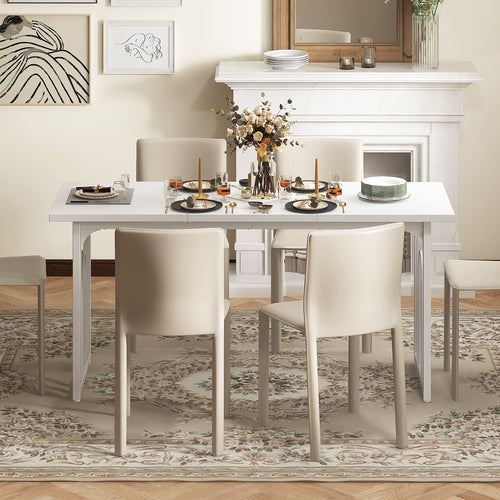 Dining Table for 6-8 People 63 Inch Rectangular Farmhouse Kitchen Table, White