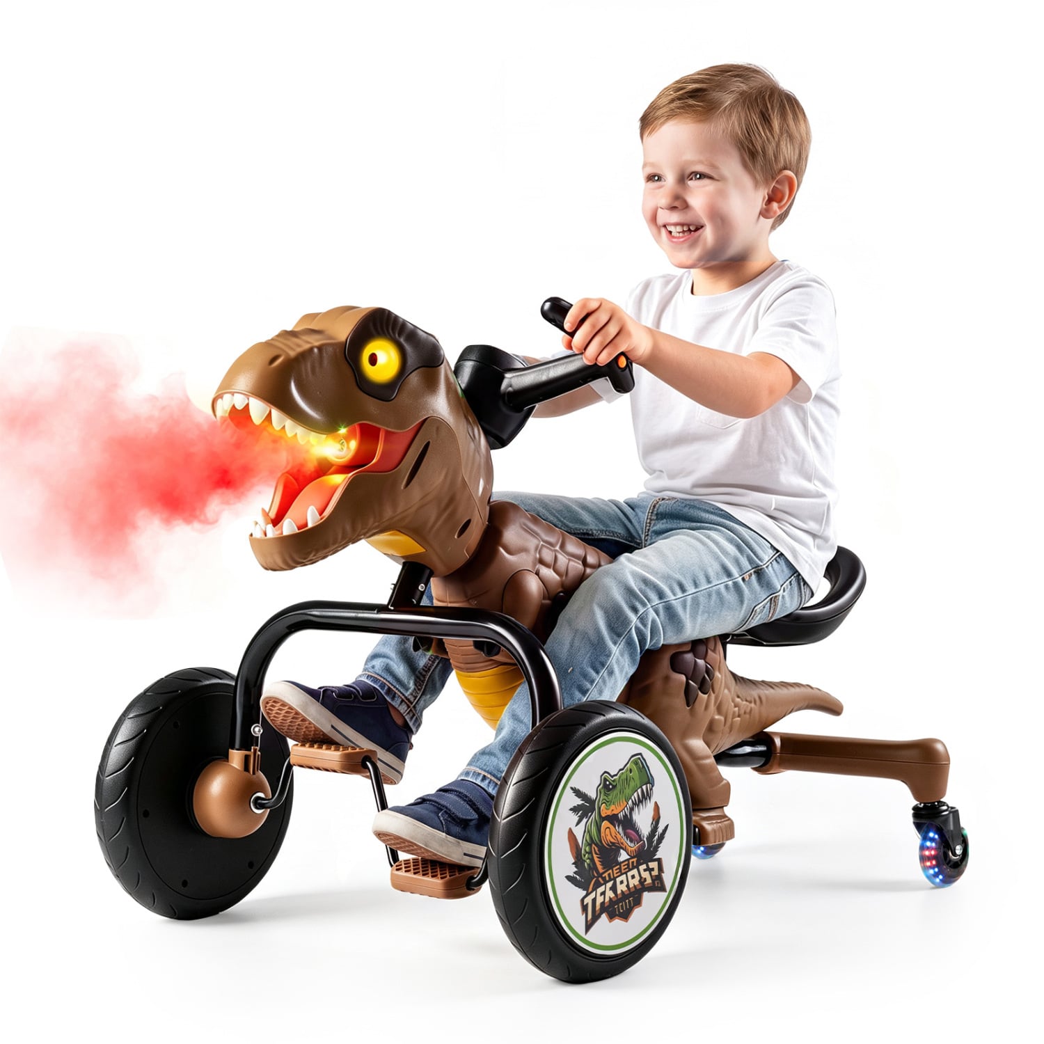 Dinosaur Drift Tricycle Lights Spray 360-Degree Spin, Brown Push & Pedal Ride On Toys at Gallery Canada
