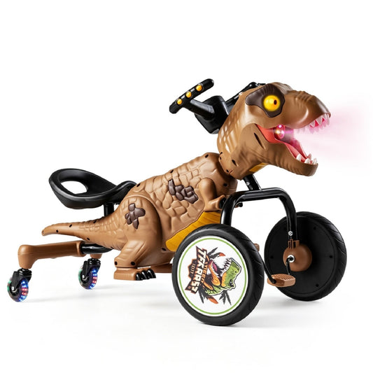 Dinosaur Drift Tricycle Lights Spray 360-Degree Spin, Brown Push & Pedal Ride On Toys Brown at Gallery Canada