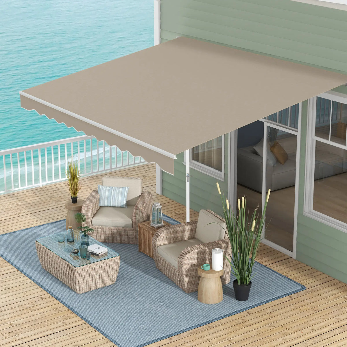 13' x 8' Manual Retractable Patio Awning, Aluminum Frame, Khaki Window Awnings at Gallery Canada