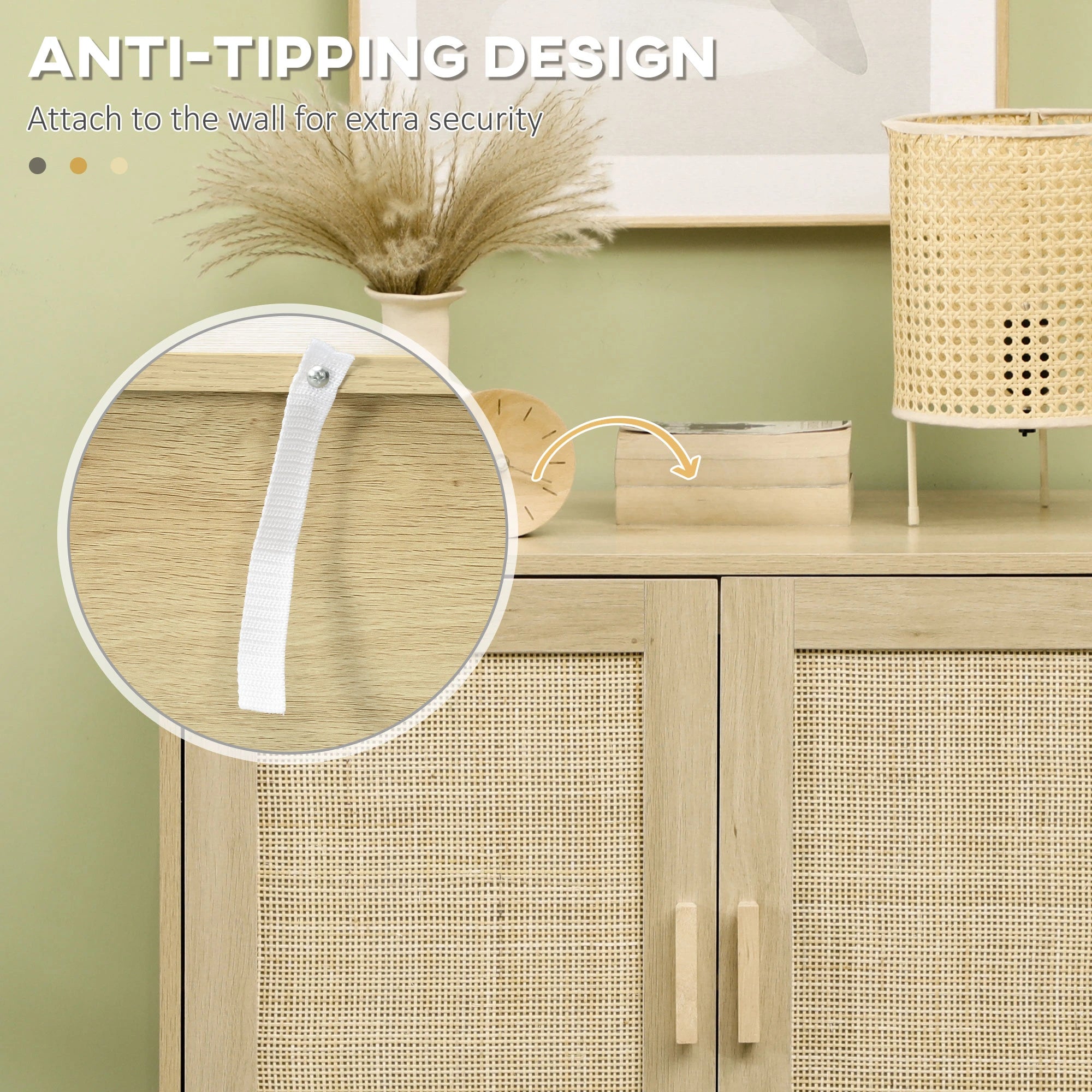Wood Sideboard Cabinet, 2 Rattan Doors, Adjustable Shelf, Steel Legs Bar Cabinets at Gallery Canada