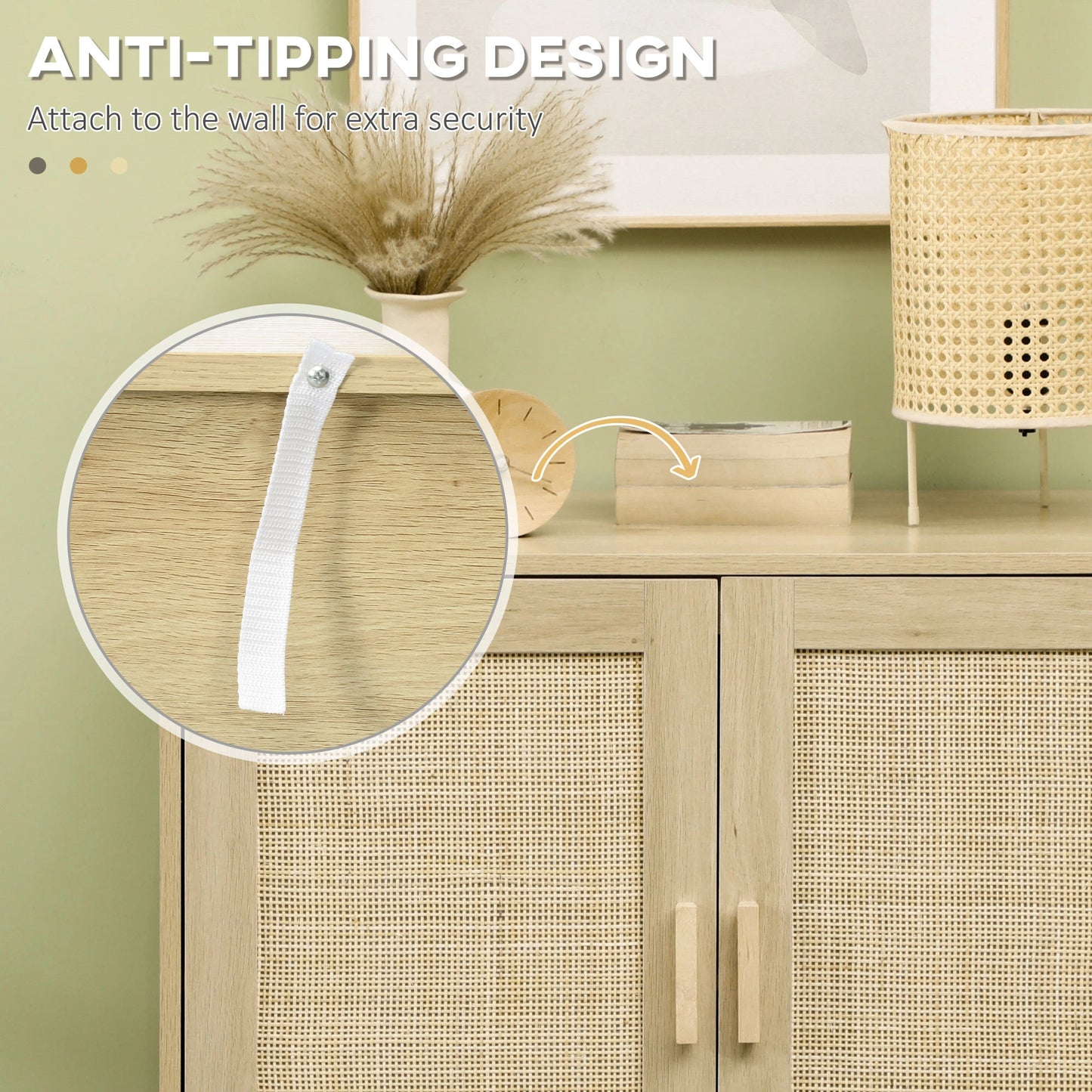 Wood Sideboard Cabinet, 2 Rattan Doors, Adjustable Shelf, Steel Legs Bar Cabinets at Gallery Canada