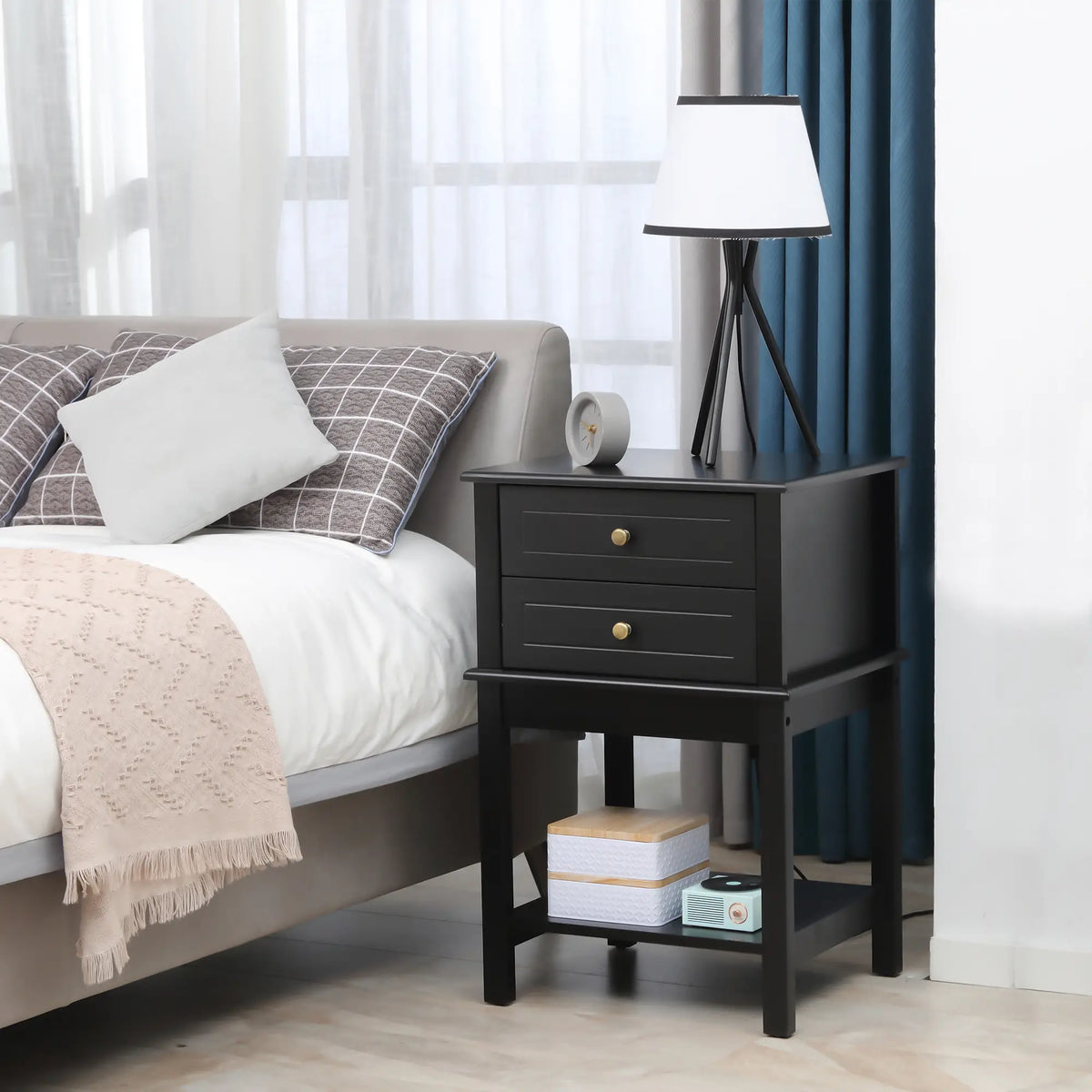 Modern Sofa Side Table, Accent End Table with Drawers, Black Side Tables at Gallery Canada