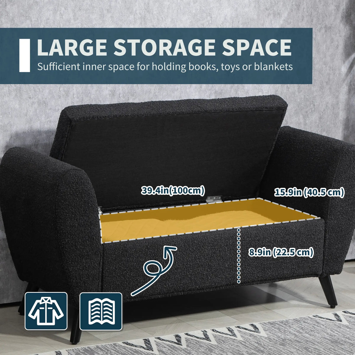 Upholstered Storage Bench with Arms, Modern Ottoman, Black Storage Ottomans & Benches at Gallery Canada