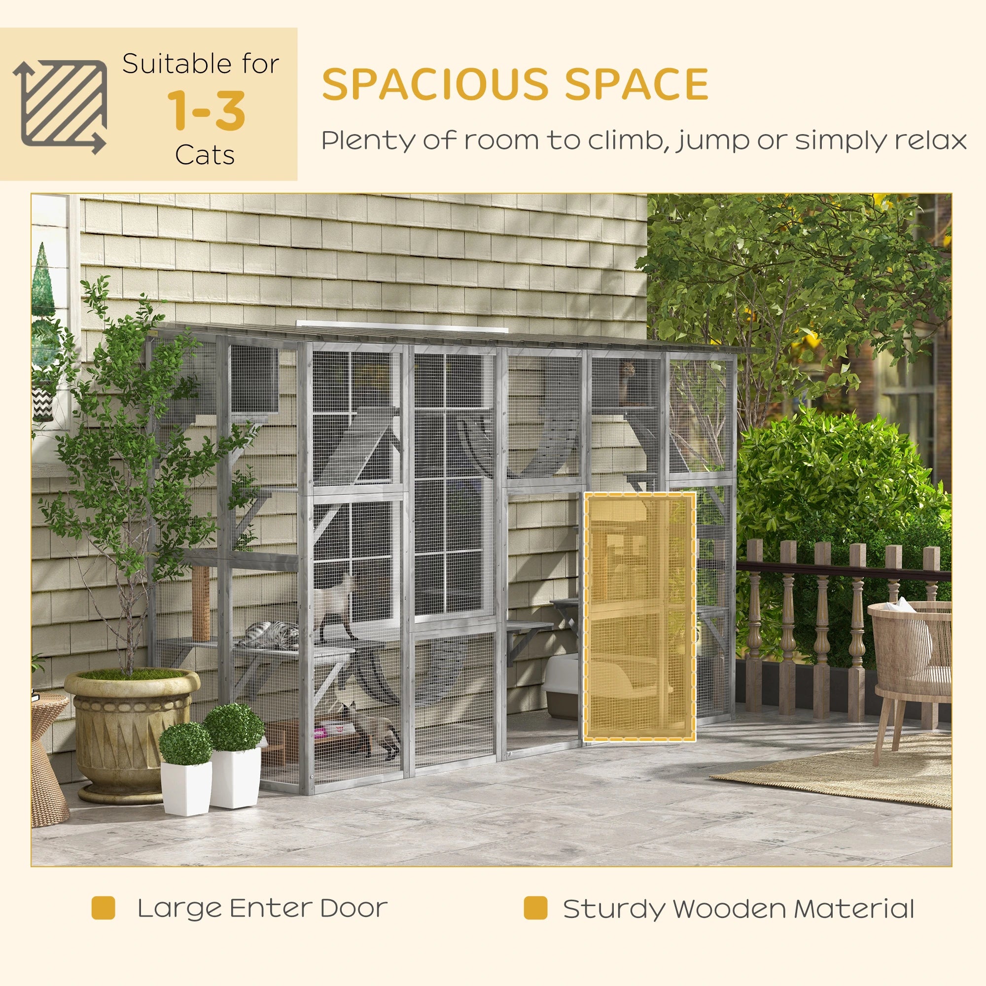 Large Outdoor Catio, Condos, Platforms, Doors, Ladders, Weather-Resistant Roof, Grey Outdoor Cat Enclosures at Gallery Canada