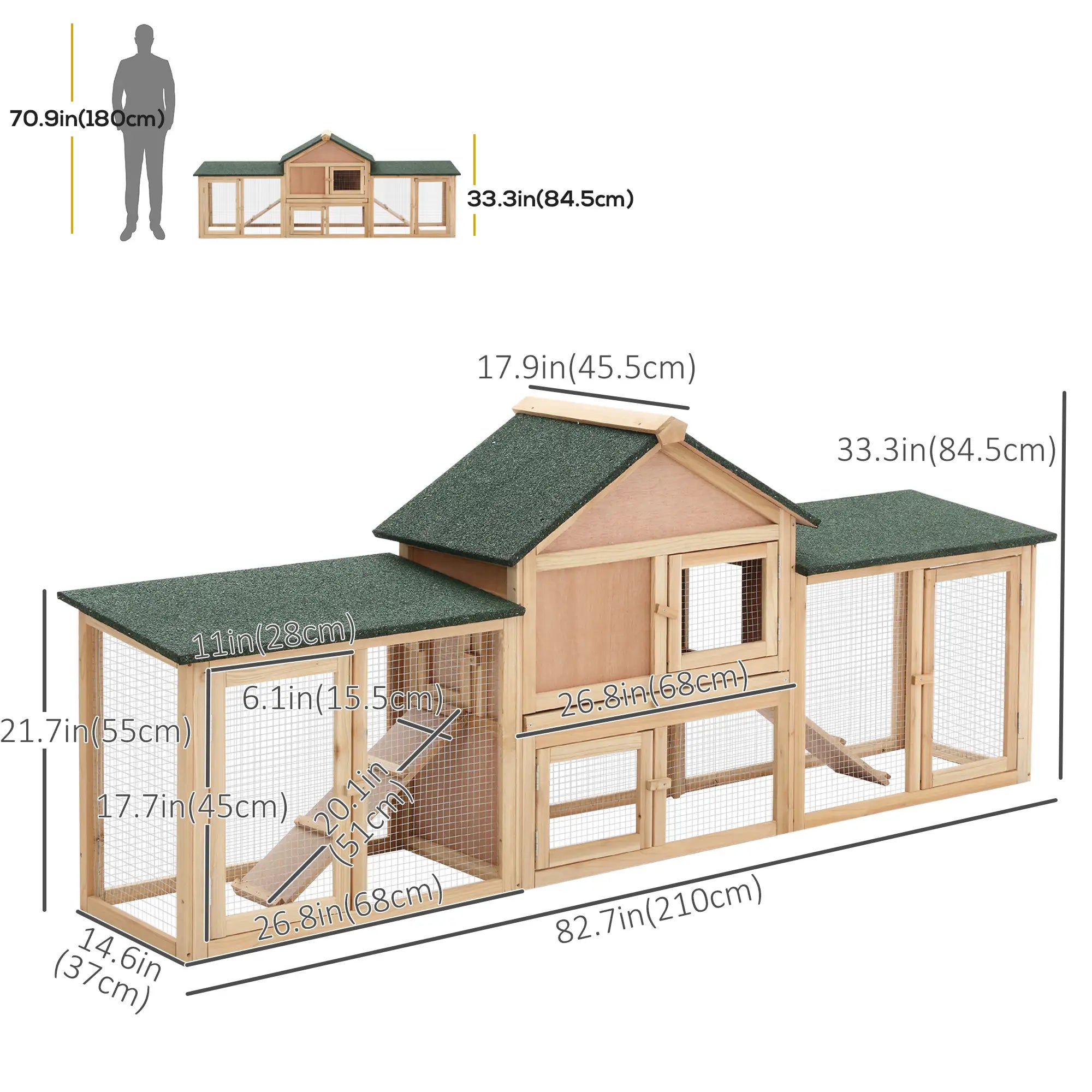 Large Rabbit Hutch, Bunny Cage, Guinea Pig House, 83