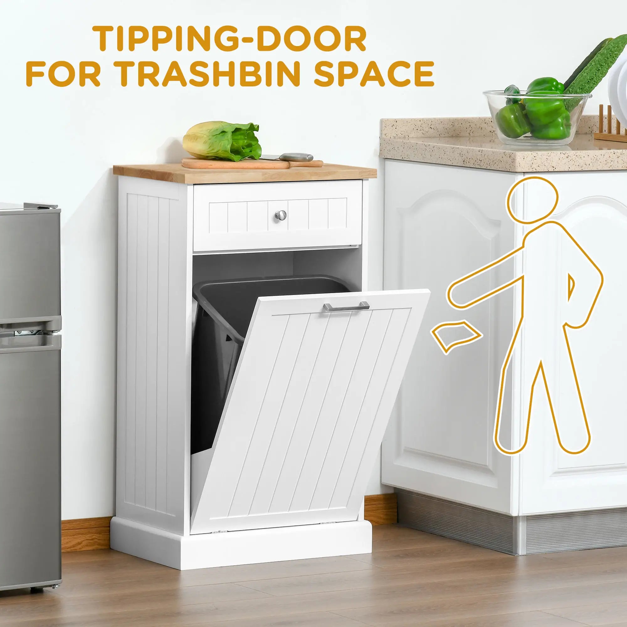 Kitchen Tilt Out Trash Bin Cabinet, Free Standing, White Storage Cabinets at Gallery Canada