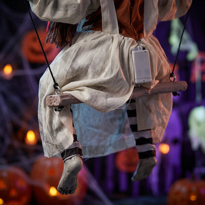 Halloween Animated Creepy Girl Swing, Light-Up Eyes, Sound