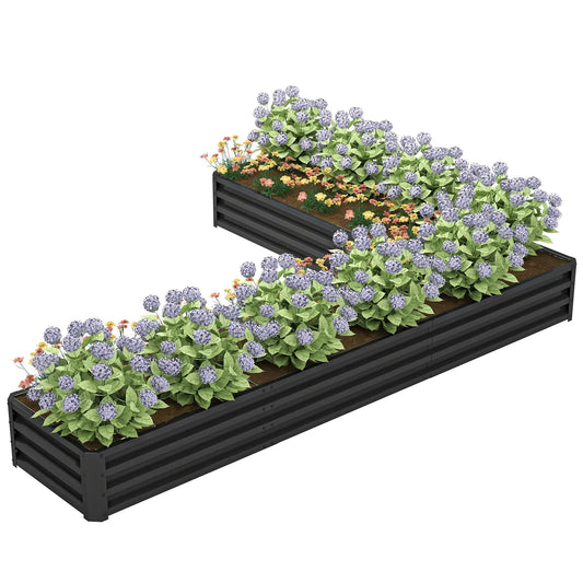 L-Shaped Raised Garden Bed, 82" x 109" x 12", Black Galvanized Steel Planter Box, Black Galvanized Planter Boxes Black at Gallery Canada