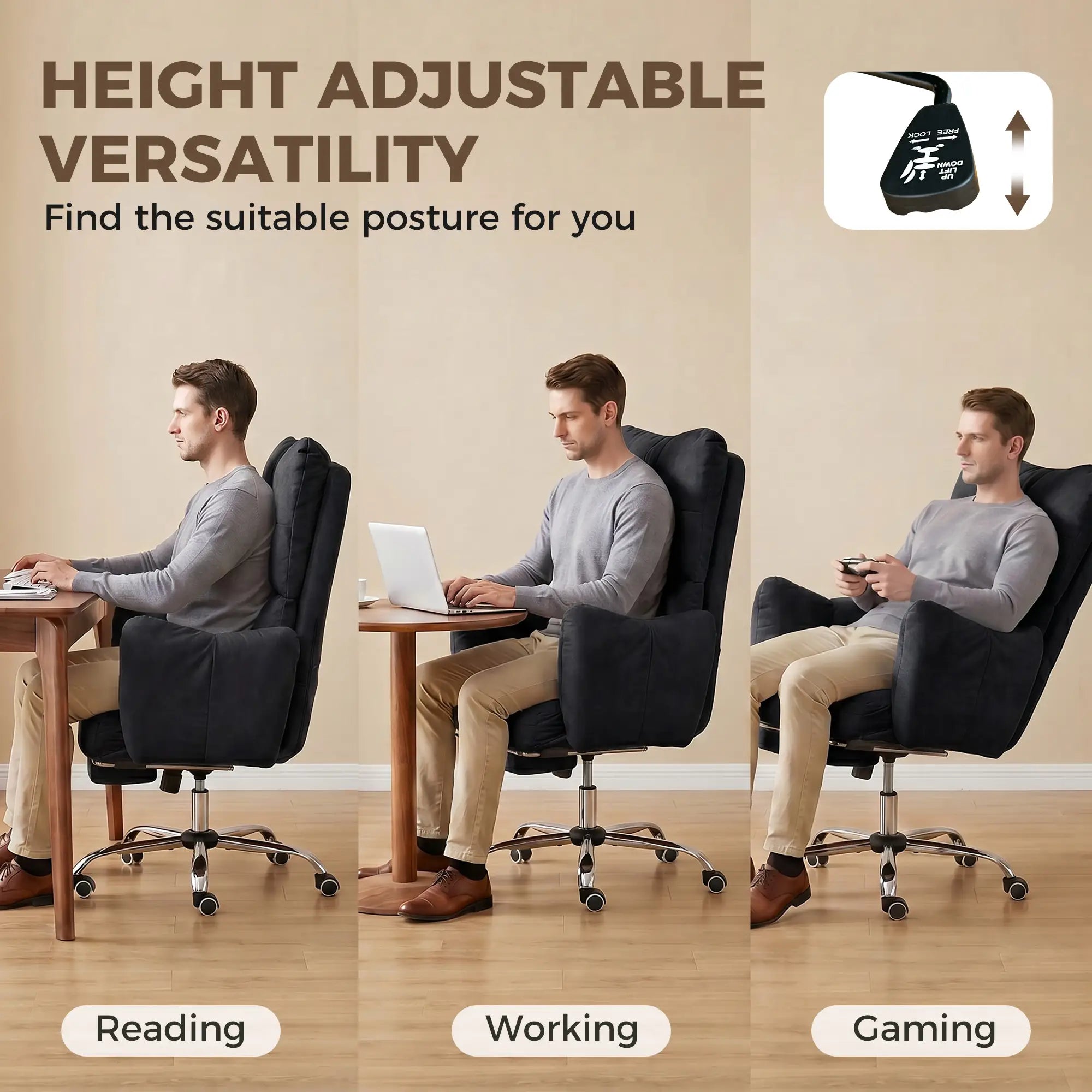 Ergonomic Office Gaming Chair With Foot Rest, Fabric, Black Task Chairs at Gallery Canada