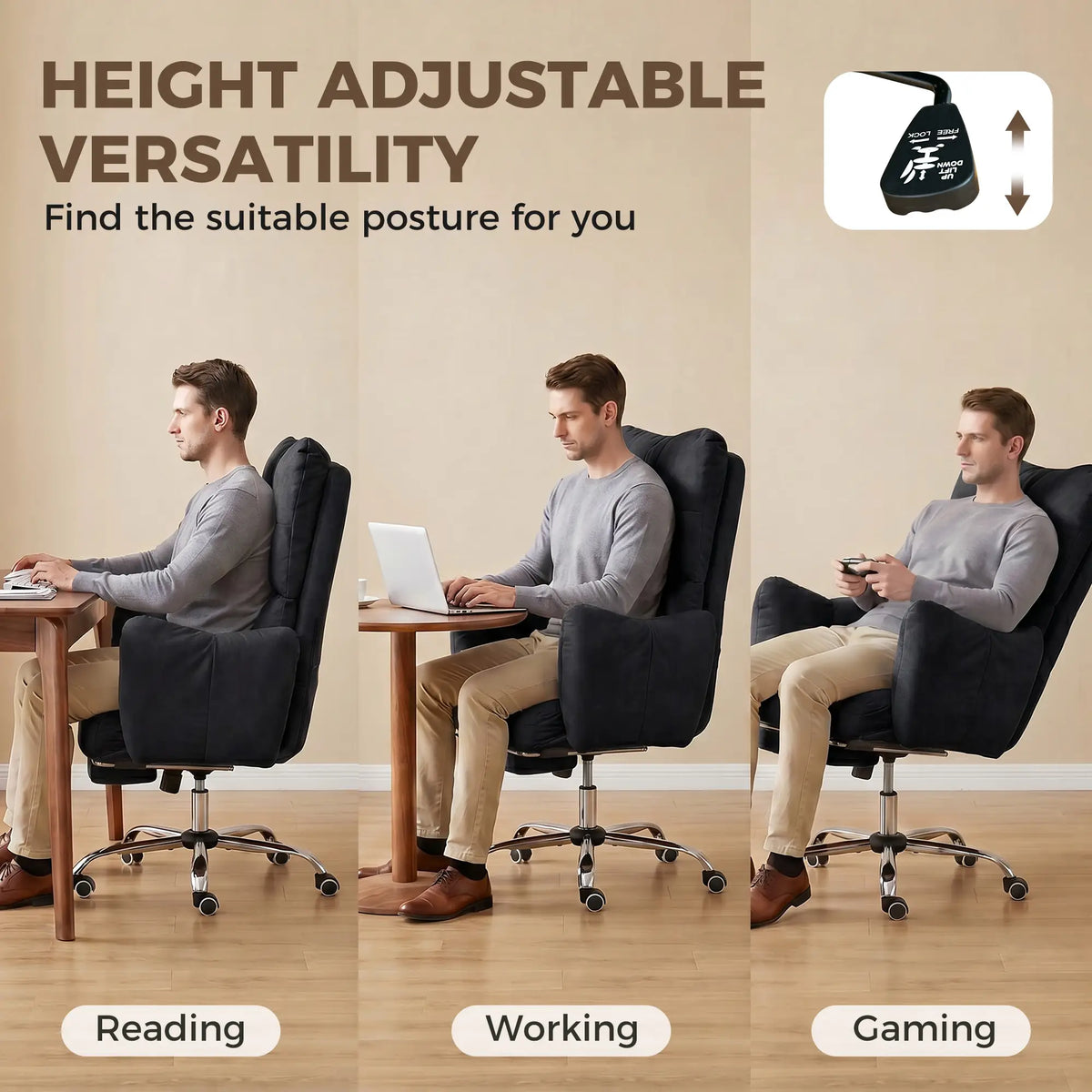 Ergonomic Office Gaming Chair With Foot Rest, Fabric, Black Task Chairs at Gallery Canada