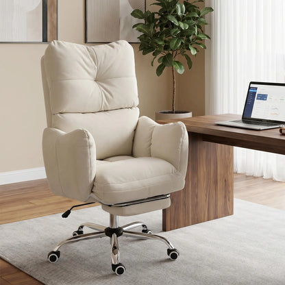 Ergonomic Reclining Office Chair with Foot Rest, Cream Executive & Manager Chairs at Gallery Canada