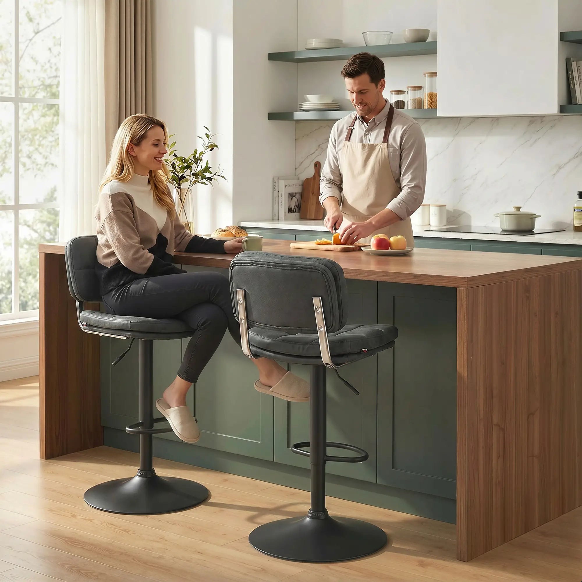 Bar Stools Set of 2, Swivel, Adjustable Height, PU Leather, PU Leather Bar Stools at Gallery Canada