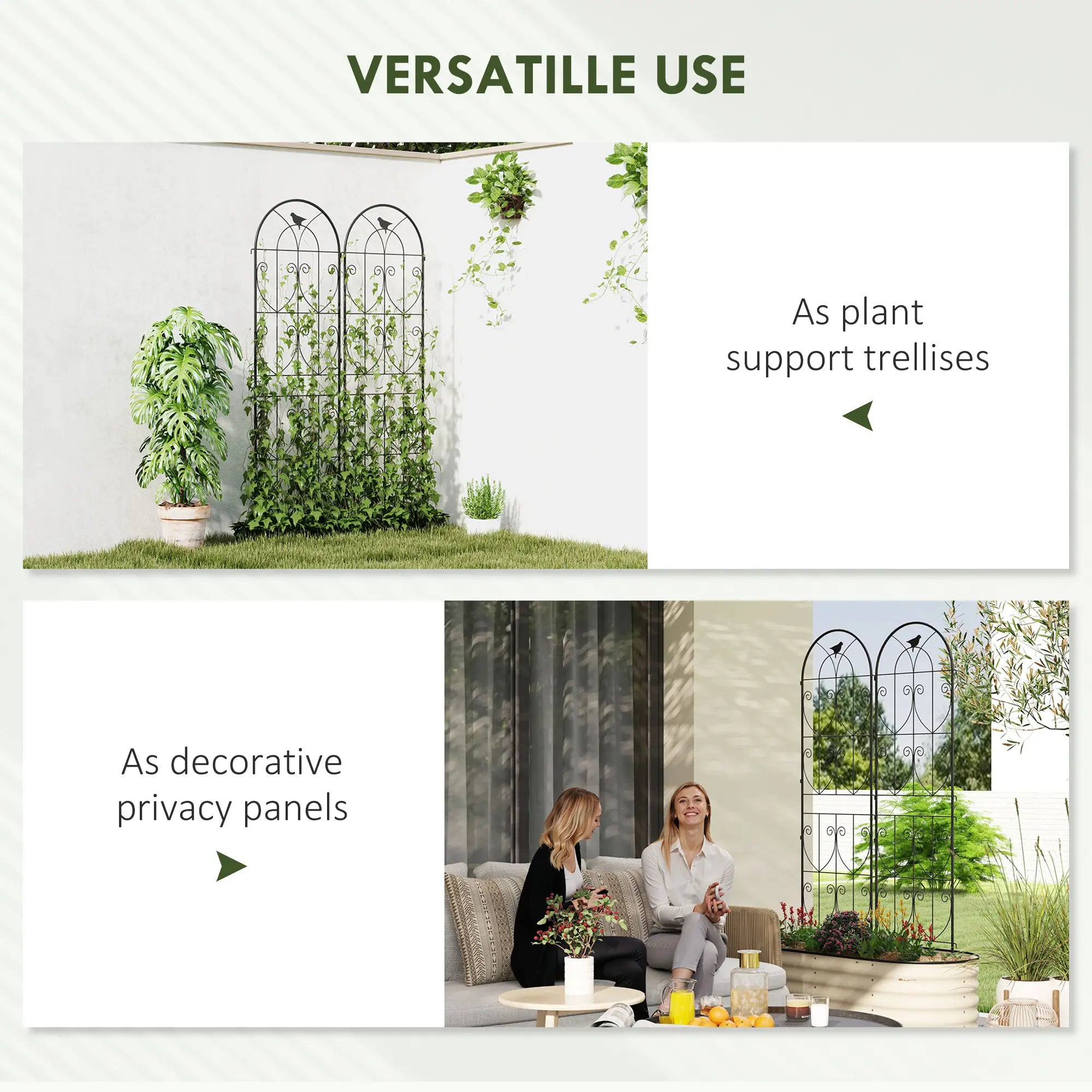 Metal Garden Trellis Set, Bird Design, 19.7