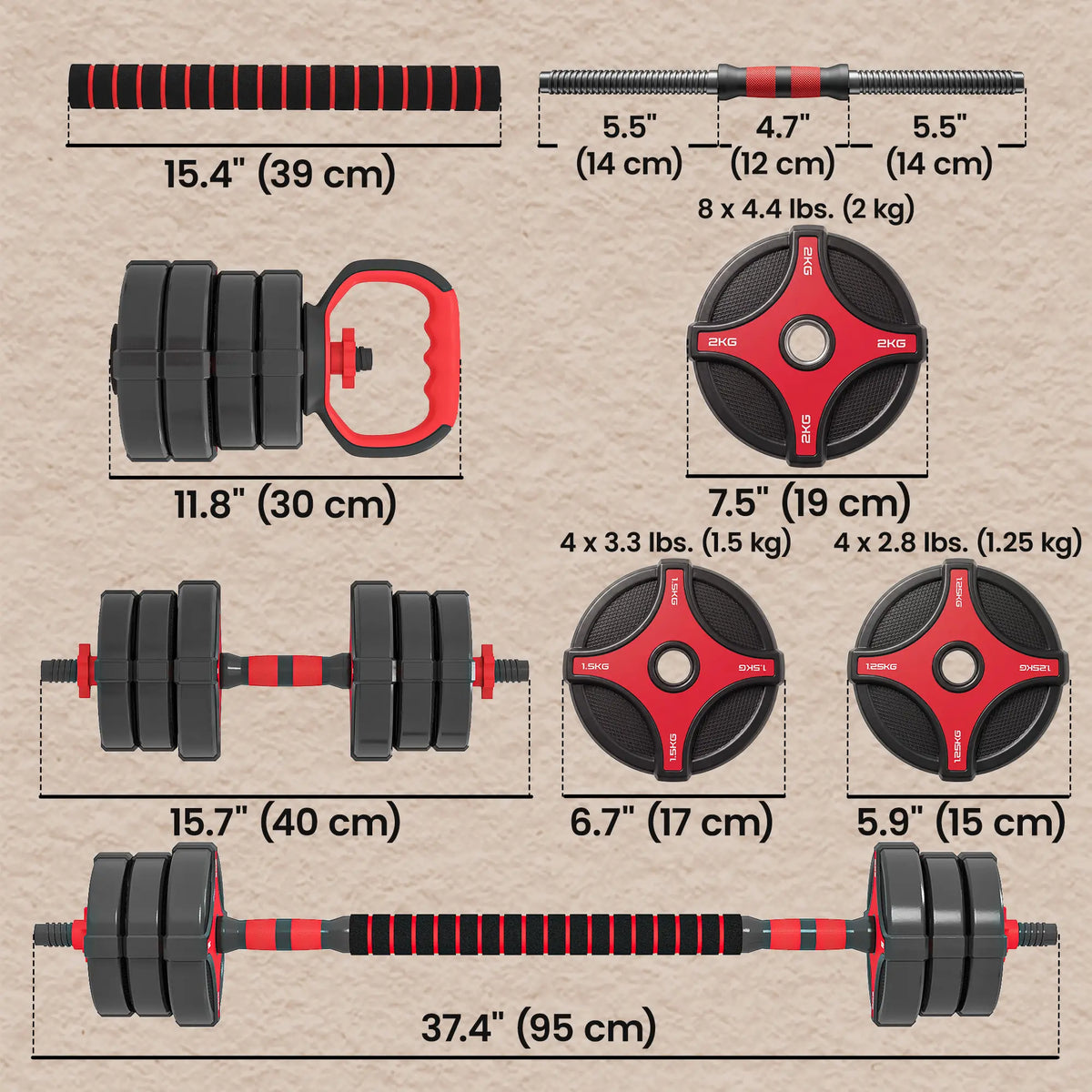 5-in-1 Adjustable Dumbbell Set, 66 lb, Converts To Barbell Dumbbells & Barbells at Gallery Canada