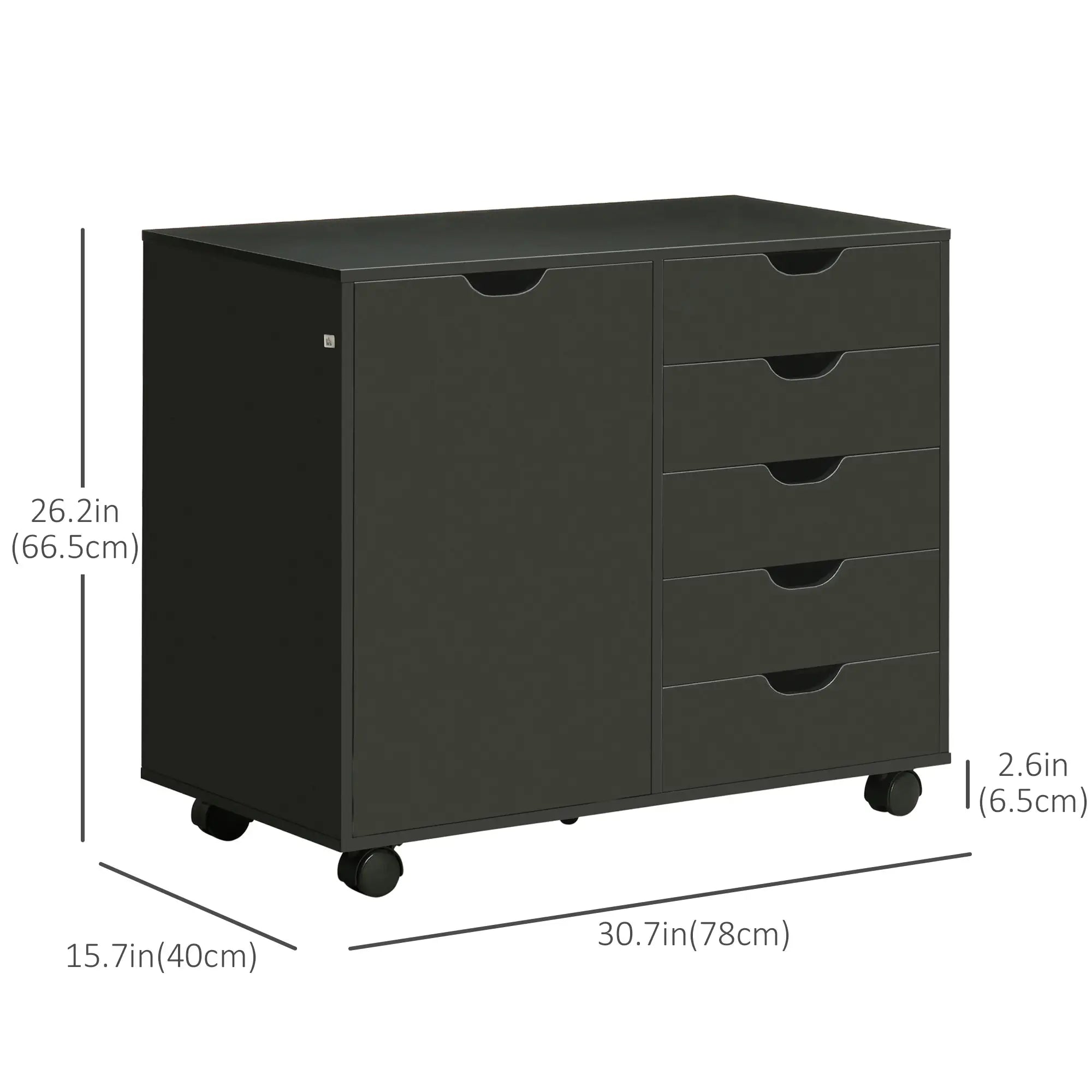 5-Drawer Lateral Filing Cabinet with Door, Adjustable Shelf, Wheels, Black Storage Cabinets at Gallery Canada