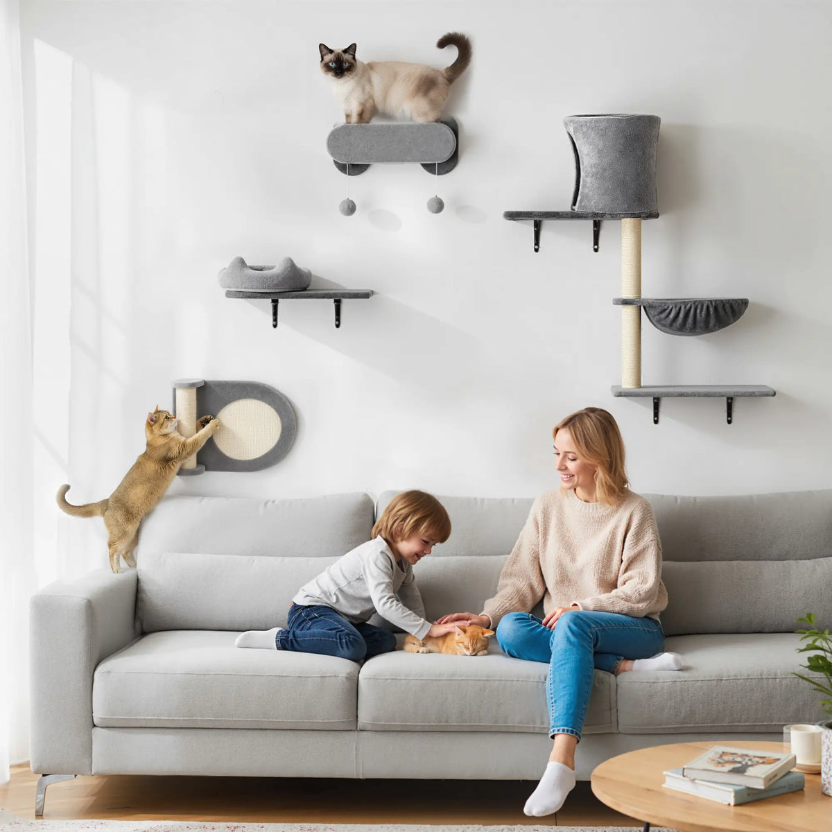 4Pcs Cat Wall Shelves with Scratching Post, Pad, Hammock, Bed Cat Climbing Wall at Gallery Canada