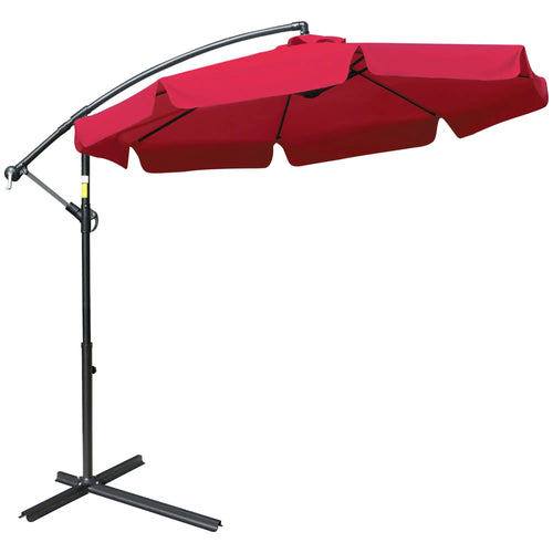 9FT Offset Hanging Patio Umbrella, Easy Tilt, Cross Base, 8 Ribs, Red