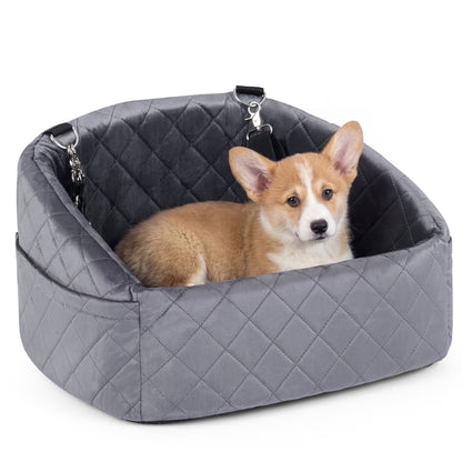 Dog Car Seat for Small Medium Pets with Safety Straps, Grey