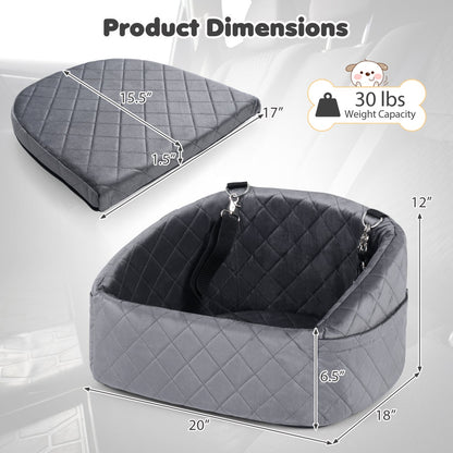 Dog Car Seat for Small Medium Pets with Safety Straps, Grey