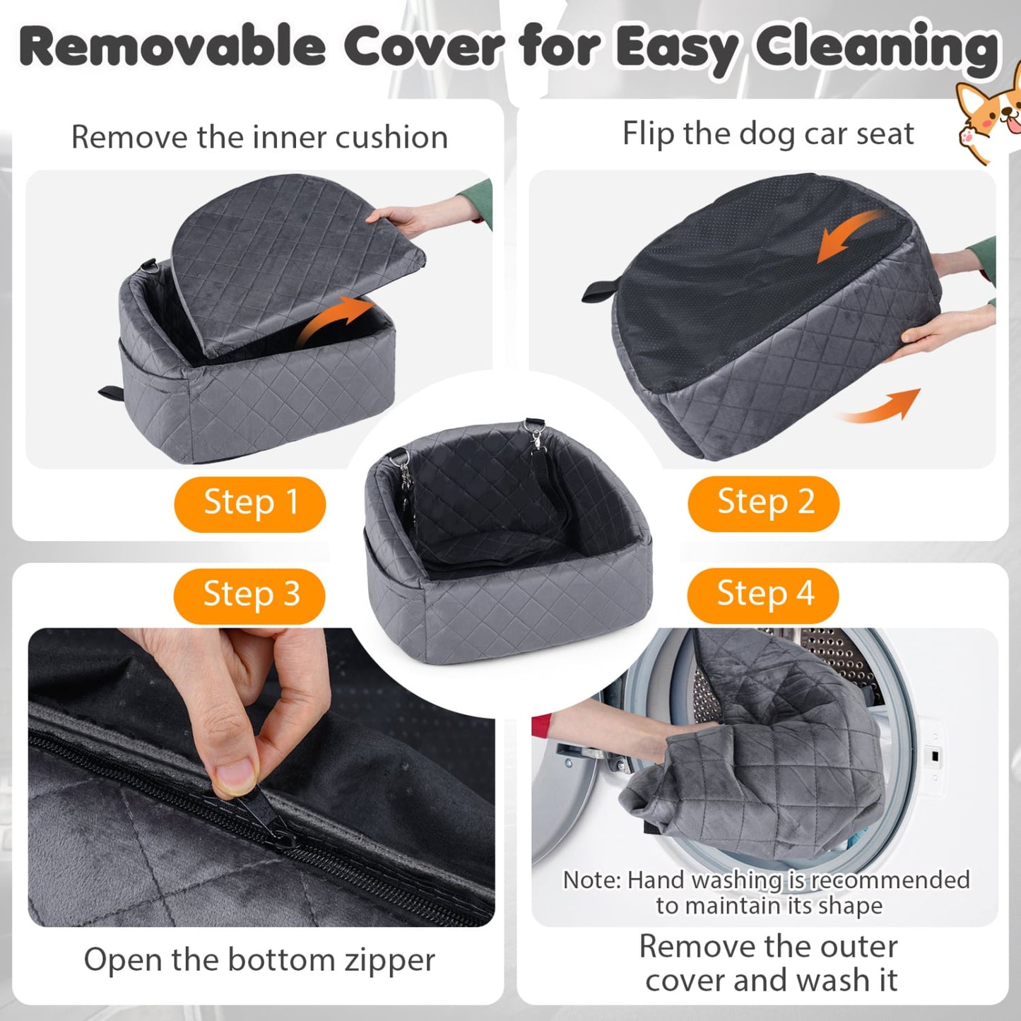 Dog Car Seat for Small Medium Pets with Safety Straps, Grey