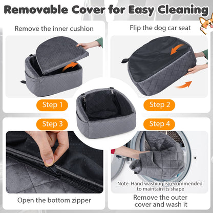 Dog Car Seat for Small Medium Pets with Safety Straps, Grey