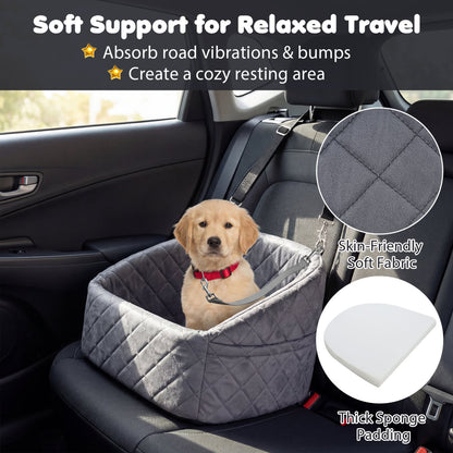 Dog Car Seat for Small Medium Pets with Safety Straps, Grey