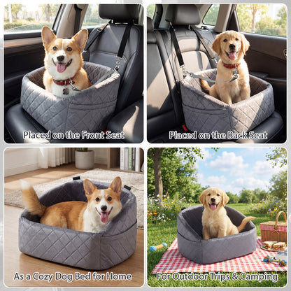 Dog Car Seat for Small Medium Pets with Safety Straps, Grey
