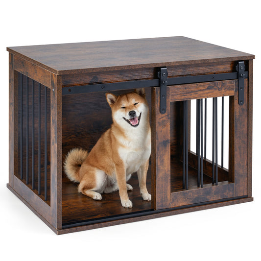 Heavy Duty Dog Crate Furniture, Sliding Barn Door, Brown Dog Kennels Rustic Brown at Gallery Canada